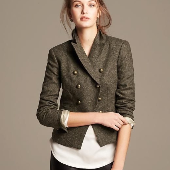 BANANA REPUBLIC OLIVE GREEN DOUBLE BREASTED BLAZER - Picture 1 of 8